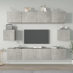 vidaXL tv-skabssæt 6 dele konstrueret træ betongrå
