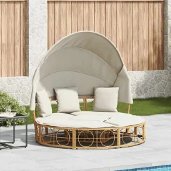 vidaXL udendørs loungeseng med tag og hynder polyrattan