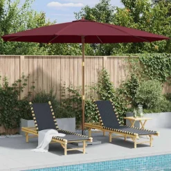 vidaXL udendørs parasol med træstang 350 cm bordeauxfarvet