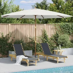 vidaXL udendørs parasol med træstang 350 cm sandhvid