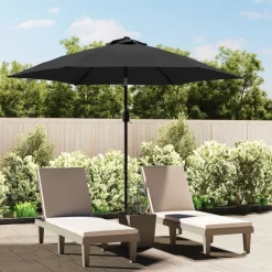 vidaXL udendørs parasol med LED-lys og stålstang 300 cm antracitgrå