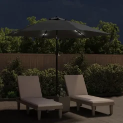 vidaXL udendørs parasol med LED-lys og stålstang 300 cm antracitgrå