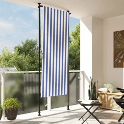 vidaXL udendørs rullegardin 100x270 cm stof og stål blå og hvid