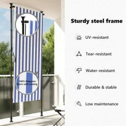 vidaXL udendørs rullegardin 100x270 cm stof og stål blå og hvid