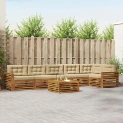 vidaXL Udendørs sofagruppe med pude 7 pcs Naturlig og Beige