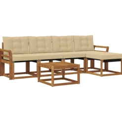 vidaXL Udendørs sofagruppe med pude 6 pcs Naturlig og Beige