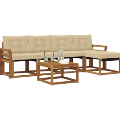 vidaXL Udendørs sofagruppe med pude 6 pcs Naturlig og Beige