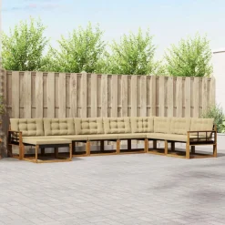 vidaXL Udendørs sofagruppe 8 pcs Naturlig og Beige Massivt Akacietræ