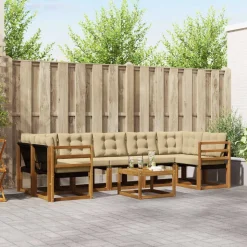 vidaXL Udendørs sofagruppe med pude 8 pcs Naturlig og Beige