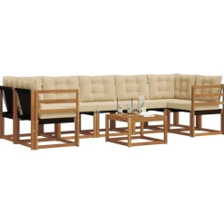 vidaXL Udendørs sofagruppe med pude 8 pcs Naturlig og Beige