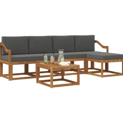 vidaXL Udendørs sofagruppe med pude 6 pcs Naturlig og Antracit