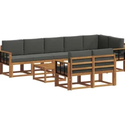 vidaXL Udendørs sofagruppe med pude 9 pcs Naturlig og Antracit