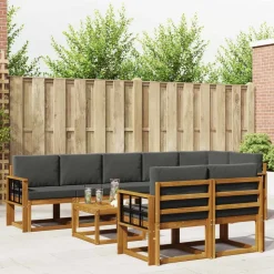 vidaXL Udendørs sofagruppe med pude 9 pcs Naturlig og Antracit