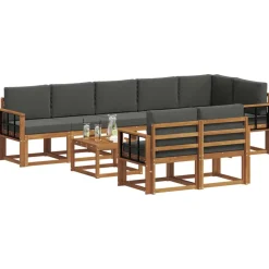 vidaXL Udendørs sofagruppe med pude 9 pcs Naturlig og Antracit