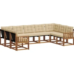 vidaXL Udendørs sofagruppe 9 pcs Naturlig og Beige Massivt Akacietræ