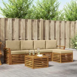 vidaXL Udendørs sofagruppe 6 pcs Naturlig og Beige Massivt Akacietræ