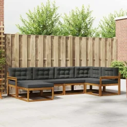 vidaXL Udendørs sofagruppe med pude 6 pcs Naturlig og Antracit