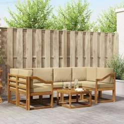 vidaXL Udendørs sofagruppe med pude 7 pcs Naturlig og Beige