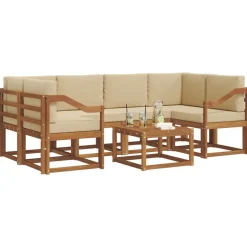 vidaXL Udendørs sofagruppe med pude 7 pcs Naturlig og Beige
