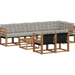 vidaXL Udendørs sofagruppe med pude 9 pcs Naturlig og Lys Grå