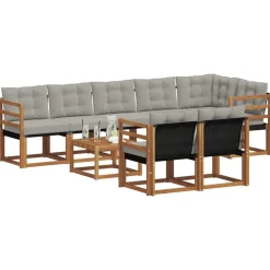 vidaXL Udendørs sofagruppe med pude 9 pcs Naturlig og Lys Grå