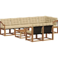 vidaXL Udendørs sofagruppe med pude 9 pcs Naturlig og Beige