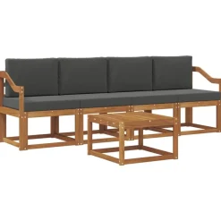 vidaXL Udendørs sofagruppe med pude 5 pcs Naturlig og Antracit