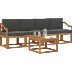 vidaXL Udendørs sofagruppe med pude 5 pcs Naturlig og Antracit