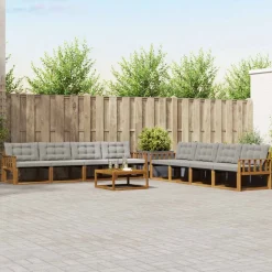 vidaXL Udendørs sofagruppe med pude 9 pcs Naturlig og Lys Grå