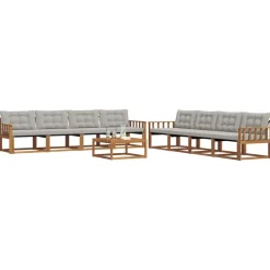 vidaXL Udendørs sofagruppe med pude 9 pcs Naturlig og Lys Grå