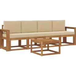 vidaXL Udendørs sofagruppe 5 pcs Naturlig og Beige Massivt Akacietræ