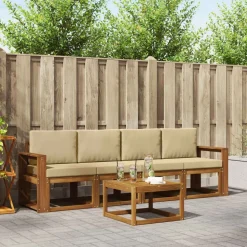 vidaXL Udendørs sofagruppe 5 pcs Naturlig og Beige Massivt Akacietræ