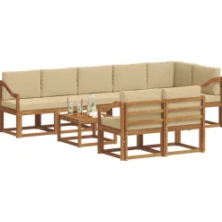 vidaXL Udendørs sofagruppe med pude 9 pcs Naturlig og Beige