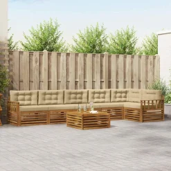 vidaXL Udendørs sofagruppe med pude 7 pcs Naturlig og Beige