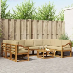 vidaXL Udendørs sofagruppe med pude 10 pcs Naturlig og Beige