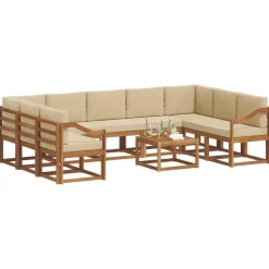 vidaXL Udendørs sofagruppe med pude 10 pcs Naturlig og Beige