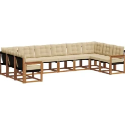 vidaXL Udendørs sofagruppe med pude 10 pcs Naturlig og Beige