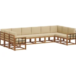 vidaXL Udendørs sofagruppe med pude 10 pcs Naturlig og Beige