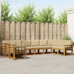 vidaXL Udendørs sofagruppe med pude 10 pcs Naturlig og Beige