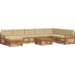 vidaXL Udendørs sofagruppe 9 pcs Naturlig og Beige Massivt Akacietræ
