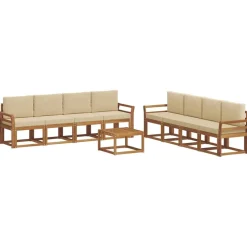vidaXL Udendørs sofagruppe 9 pcs Naturlig og Beige Massivt Akacietræ