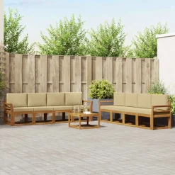 vidaXL Udendørs sofagruppe 9 pcs Naturlig og Beige Massivt Akacietræ