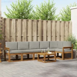 vidaXL Udendørs sofagruppe med pude 7 pcs Naturlig og Lys Grå