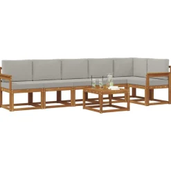 vidaXL Udendørs sofagruppe med pude 7 pcs Naturlig og Lys Grå