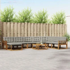 vidaXL Udendørs sofagruppe 9 pcs Naturlig og Lys Grå Massivt Akacietræ