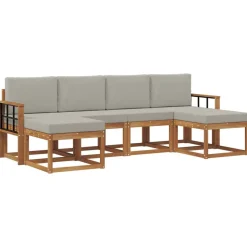 vidaXL Udendørs sofagruppe med pude 6 pcs Naturlig og Lys Grå