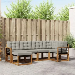 vidaXL Udendørs sofagruppe med pude 6 pcs Naturlig og Lys Grå