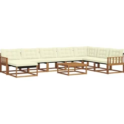 vidaXL Udendørs sofagruppe 9 pcs Naturlig og Fløde Massivt Akacietræ