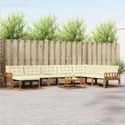 vidaXL Udendørs sofagruppe 9 pcs Naturlig og Fløde Massivt Akacietræ