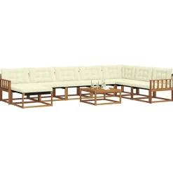 vidaXL Udendørs sofagruppe 9 pcs Naturlig og Fløde Massivt Akacietræ